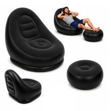 Cargar imagen en el visor de la galería, Silla Inflable Portátil Con Reposa Pies + Inflador MU-IN01 Negro

