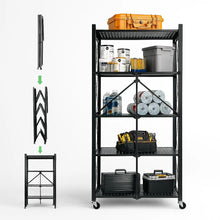 Cargar imagen en el visor de la galería, Estante Metálico Plegable Ruedas 150x65x34 Negro MU-OR4
