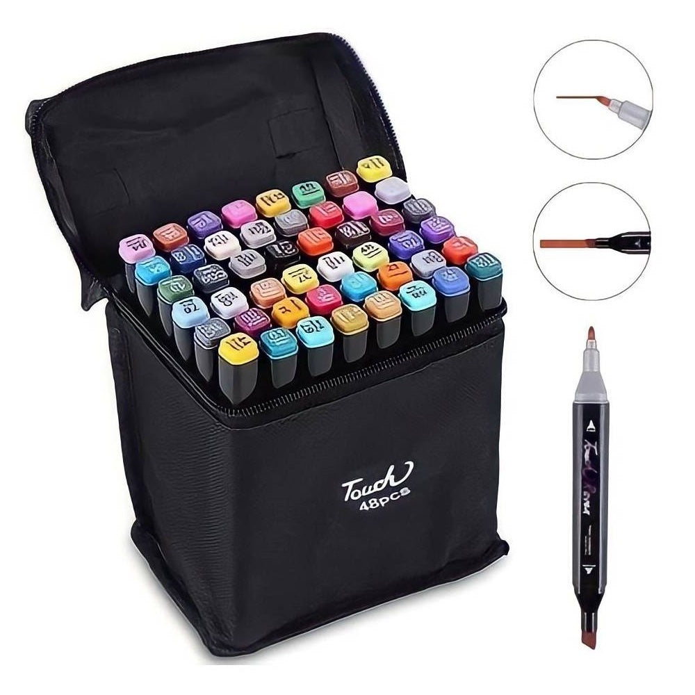 Estuche con 48 plumones marcadores doble punta de colores / ts1848 /  c7-046-3 / touch marker 48pcs