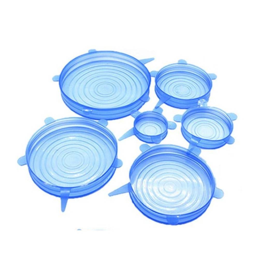Pack De 6 Tapas De Silicona Elásticas - Ajustables Para Frutas, Ensaladeras Y Tuppers (9.5 Cm) - Sin BPA, Reutilizables