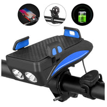 Cargar imagen en el visor de la galería, Linterna Para Bicicleta Azul Con Soporte Celular Power Bank Pito

