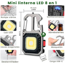Cargar imagen en el visor de la galería, Linterna Recargable Llavero Multiusos 8 en 1 W5138
