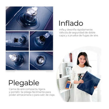 Cargar imagen en el visor de la galería, Colchón Inflable Doble Camping + Inflador Manual 190 x 150 x20cm 300 Kg Azul
