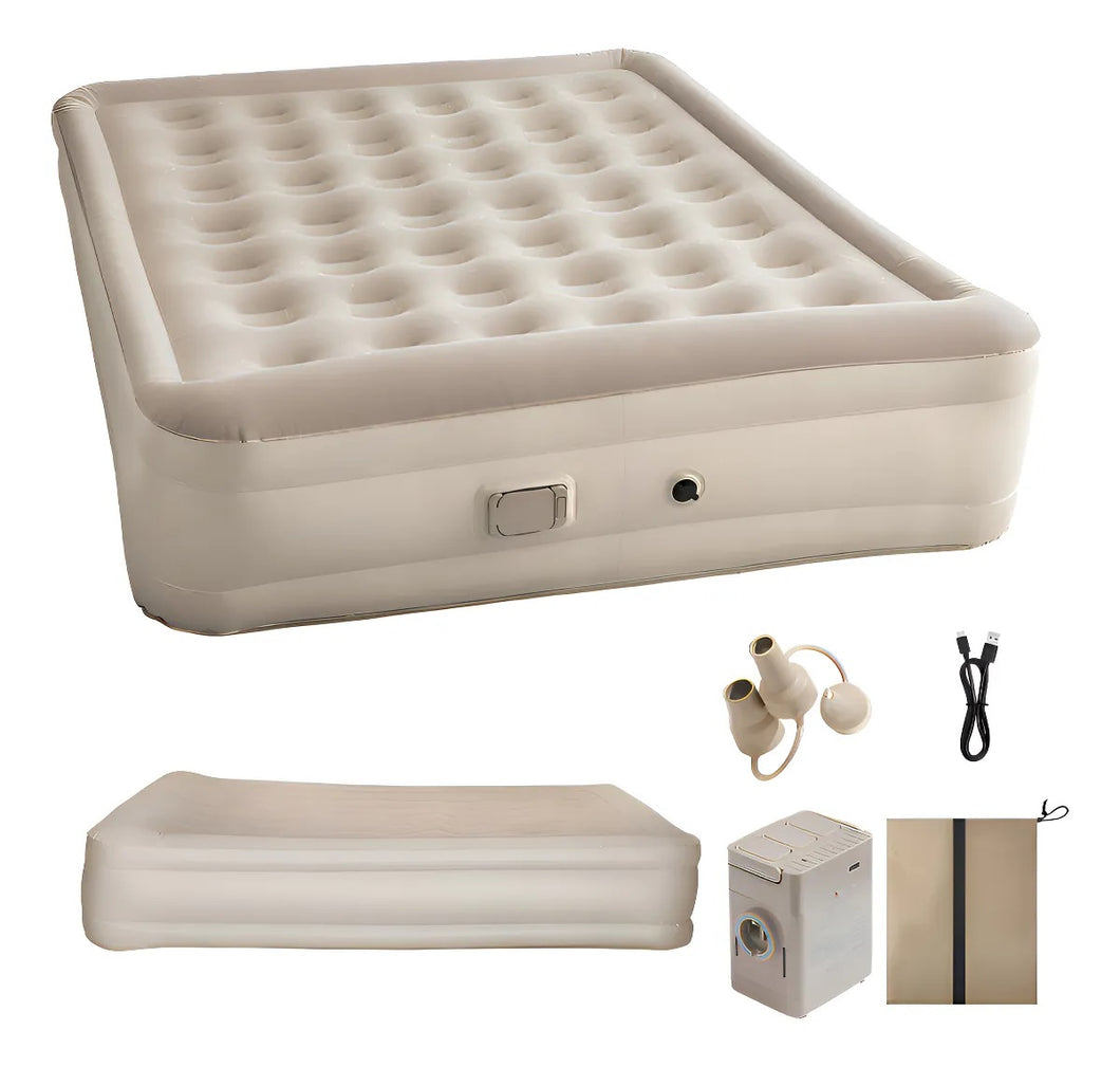 Colchón Inflable Doble 198 x 150 x 40 cm Inflador Eléctrico Inalámbrico