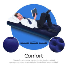 Cargar imagen en el visor de la galería, Colchón Inflable Doble Camping + Inflador Manual 190 x 150 x20cm 300 Kg Azul
