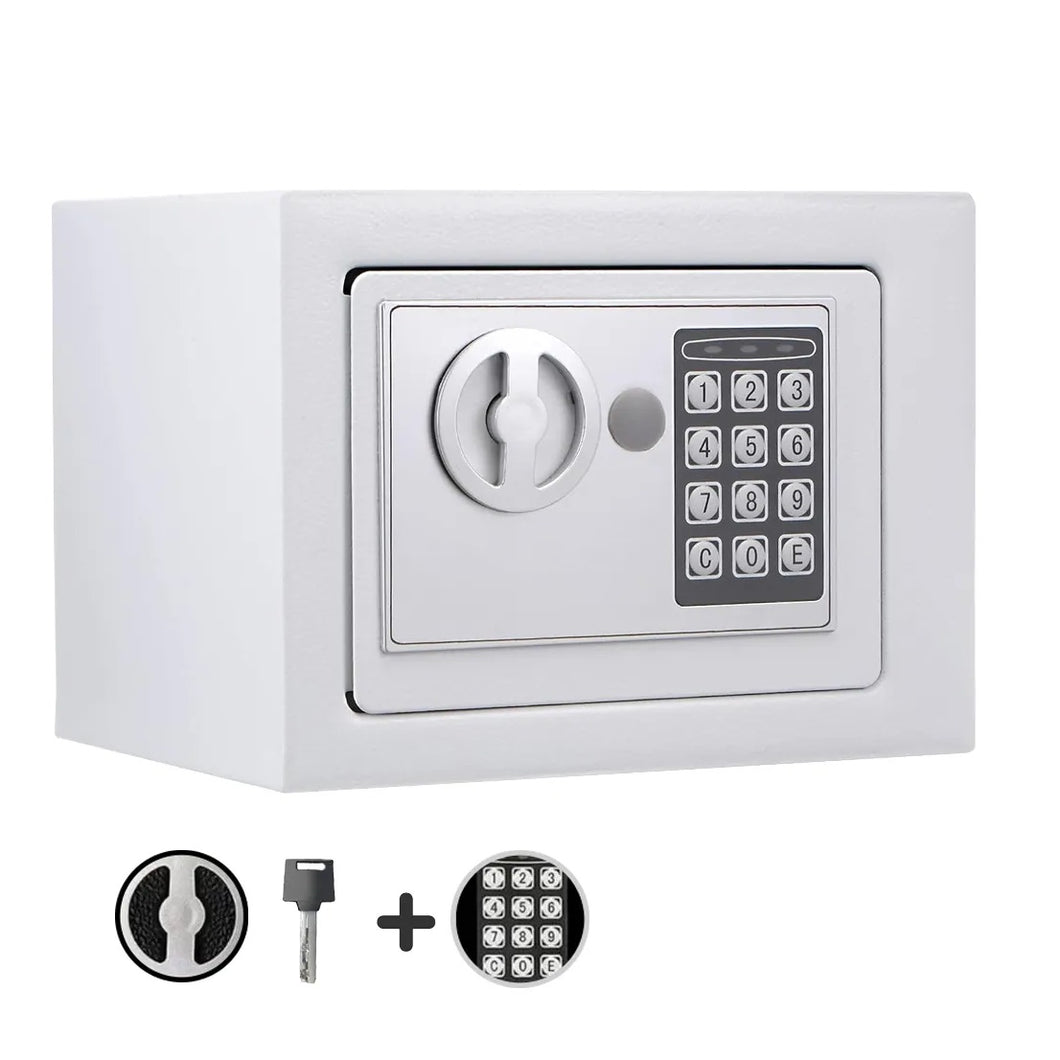 Caja Fuerte De Seguridad 23x18cm Código Digital Con Llave Blanca
