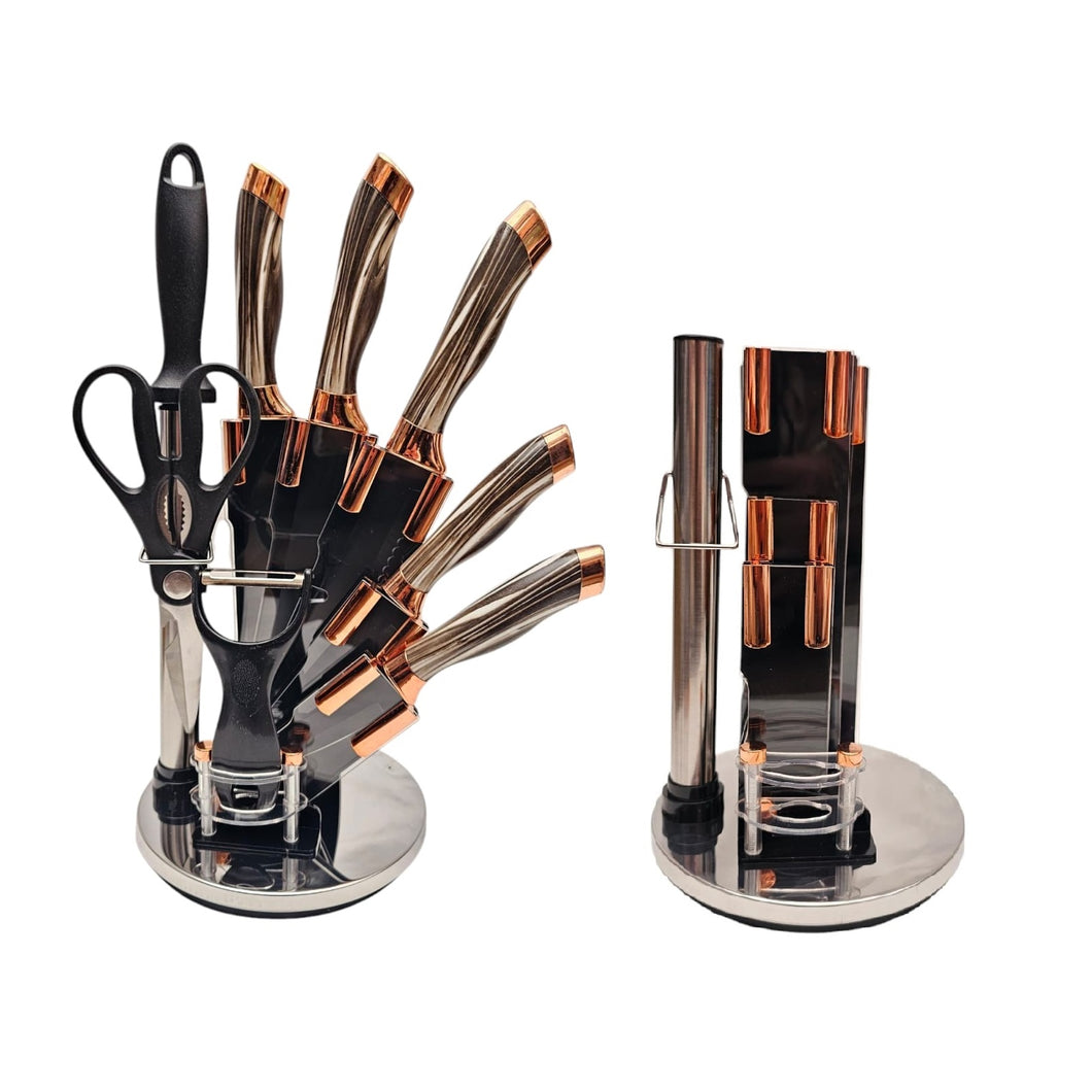 Set Cuchillos Ceramico 9 Piezas + Base Giratoria Veteado