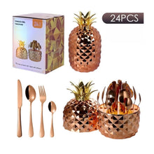 Cargar imagen en el visor de la galería, Juego Cubiertos Estuche Piña 24 Piezas Acero Inoxidable Oro R
