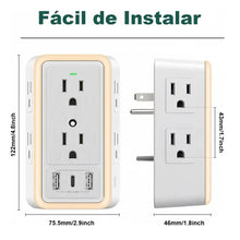 Cargar imagen en el visor de la galería, Enchufe Multitoma 9 en 1 Puertos USB Luz Nocturna LED 0281
