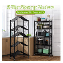 Cargar imagen en el visor de la galería, Estante Metálico Plegable Ruedas 150x65x34 Negro MU-OR4
