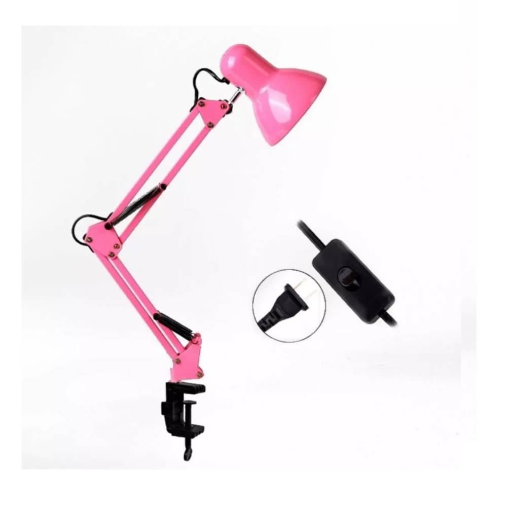 Lámpara de Escritorio Con Brazo Oscilante de Metal Rosa