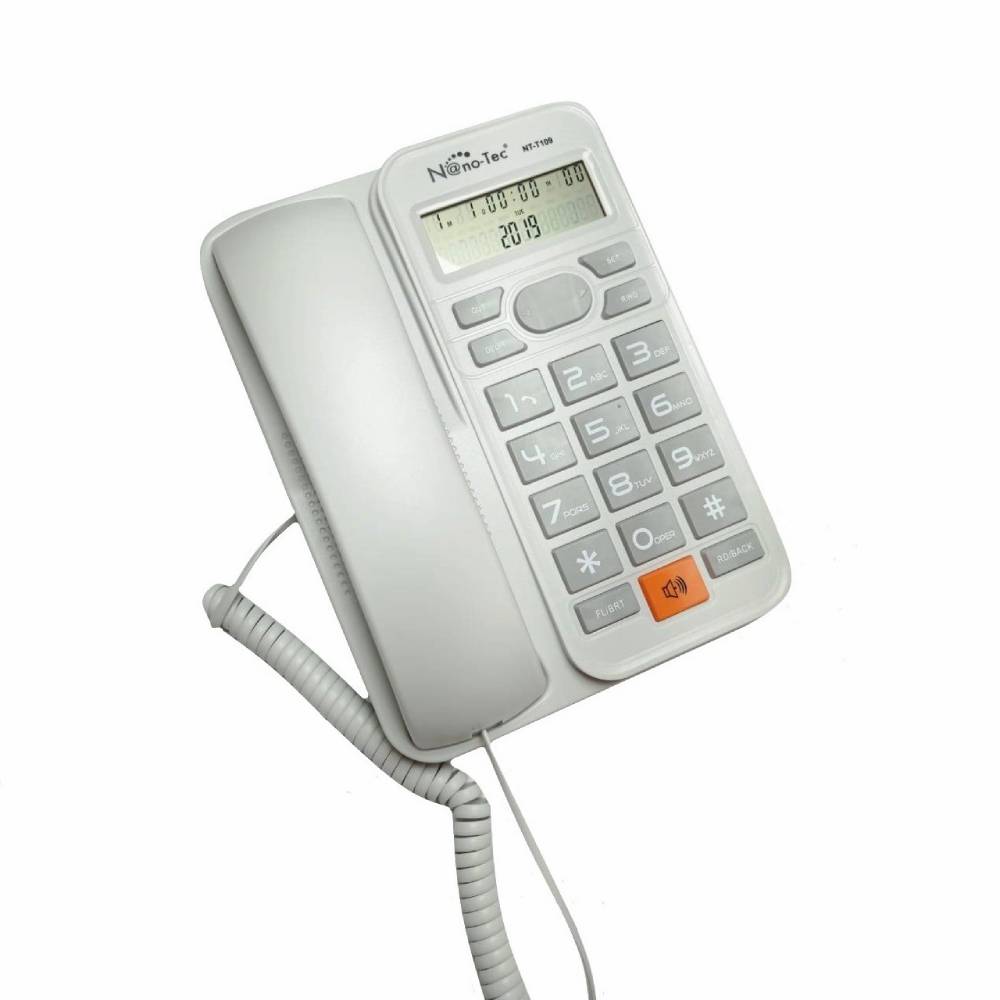 Teléfono Alámbrico Nano-Tec NT-T109 Blanco Identificador Altavoz y Calculadora