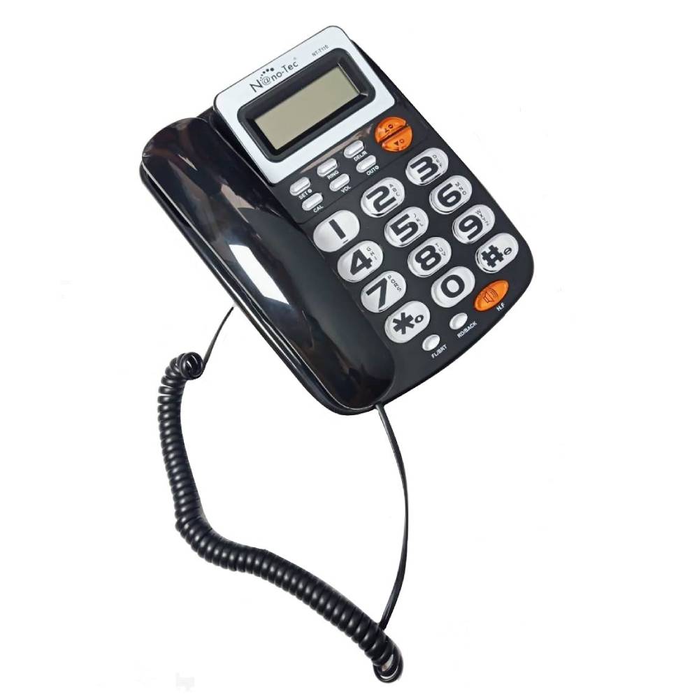 Teléfono Alámbrico Nano-Tec NT-T110 Negro Identificador Altavoz y Calculadora